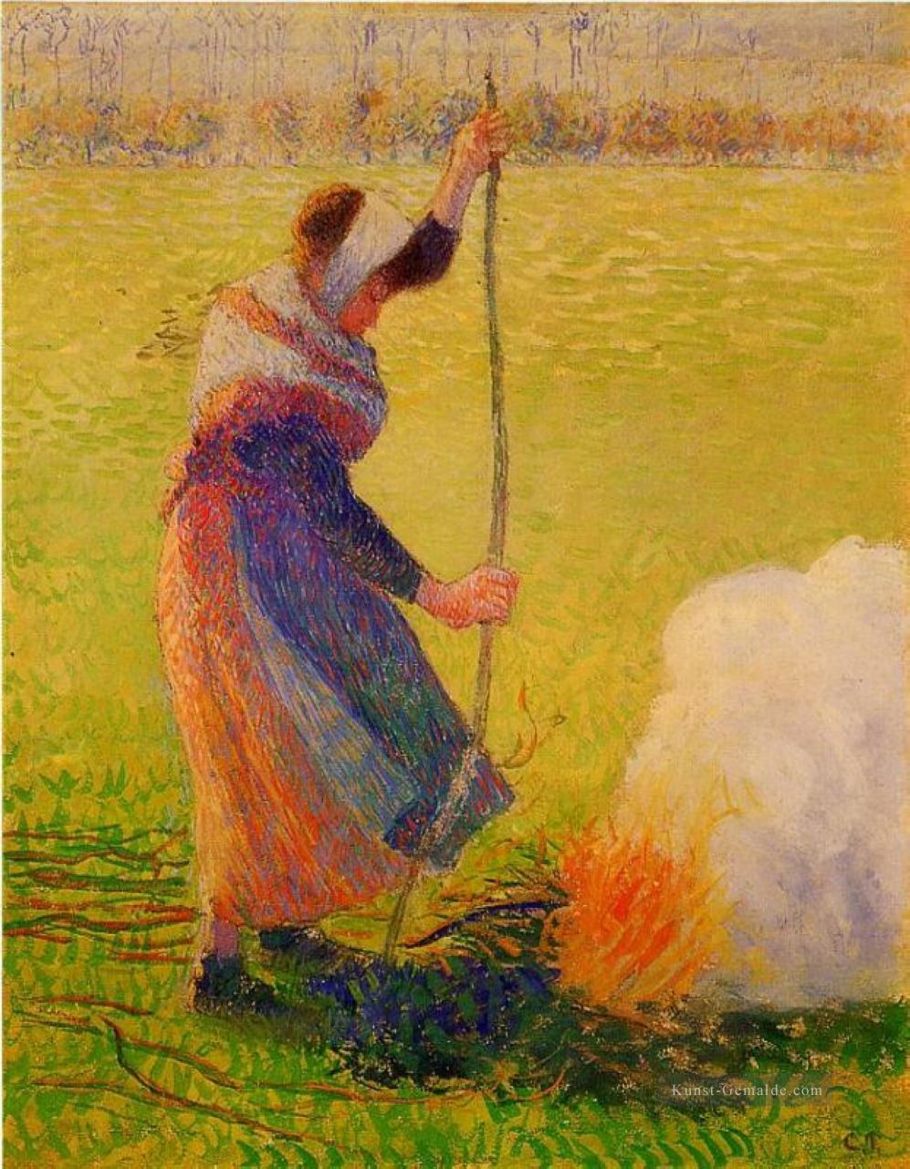 Frau brennendem Holz Camille Pissarro Ölgemälde